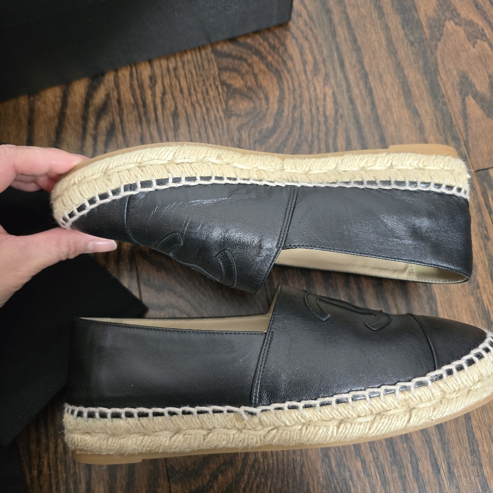 Chanel espadrilles Black Leather Sz 36 - Picture 7 of 8